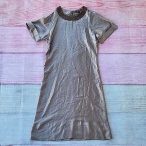 Reiss Brown Round Neck Short Sleeves Beaded Neckline 100% Silk Dress Size‎ 4